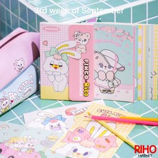 韓國大創 Daiso 粉紅莉可兔填色明信片冊32張入，可愛卡通填色卡片，韓國製, 1個, 粉紅色