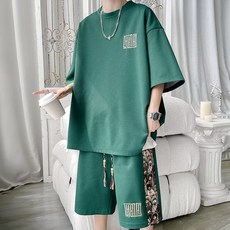 夏季休閒套裝男【M-8XL】加肥加大 短袖套裝 運動套裝