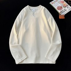 肌理感小V領長袖男款寬鬆休閒打底衫