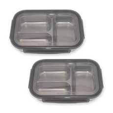 1+1 올품락 간편한끼 스텐 다이어트 역3구 뚜껑 식판, 그레이, 2세트