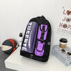 TUSENTE 運動雙肩背包 健身包 戶外登山包 附鞋袋, 黑紫拼色