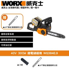 WORX 威克士 40V 30CM 鏈電鏈鋸機 WG384E.9 無線輕巧 園藝修剪, 1個