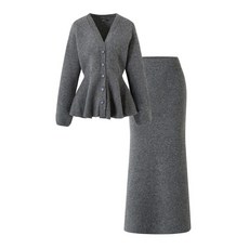 GGPX 페플럼 브이넥 가디건 롱 스커트 니트 셋업 (GPDOW008D)
