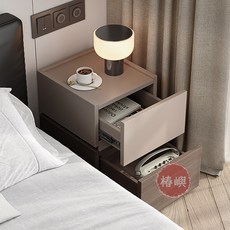 椿嶼 床頭櫃收納現代小型簡約高級家用輕奢創意臥室實木床邊櫃儲物櫃, 深灰色+胡桃色【拆箱即用】,寬30厚36高45厘米, 1個