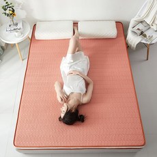 패밀리침대토퍼 라텍스 매트리스 두꺼운 푹신한 따뜻한 꿀잠 호텔 메모리폼 접이식 알러지케어, H. 오렌지레드 6.5cm