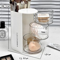 U-RIGHTAESTHETIC 旋轉化妝品收納盒, 1個, 粉撲收納盒*白色三層
