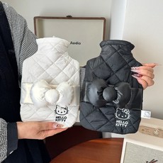 桃園出貨ing 新款蝴蝶結熱水袋註水加絨暖肚子暖水袋灌水熱水袋 M2AG, KT黑白組合注水熱水袋-白色,1000ML, 1個