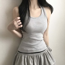 레이어드/스트라이프 단가라 홀터넥 나시