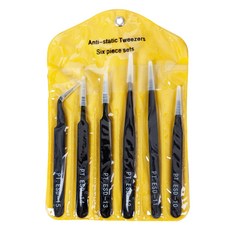 6피스 핀셋 영문판 프로 1.0MM 두께 블랙 핀셋 옐로우 PVC 파우치, 노란가방핀셋6개세트, 열 개, 1개