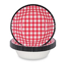 Easytime 종이그릇 종이용기 (레드 체크무늬) 15cm 230ml, 5세트, 10개