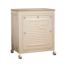 130L大容量可折疊收納箱 帶滑輪雙開門收納整理箱, 130L雙面開蓋奶白色折疊收納箱附輪, 1件