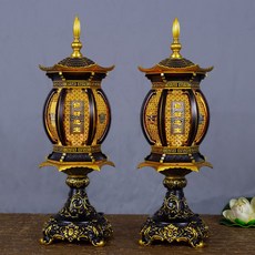 仿古宮燈財神燈關公燈佛前供燈led蓮花燈長明燈佛堂心經大號神燈 神明燈 供佛燈 長明燈 佛燈供燈 風水 擺飾 招財 佛燈, 17.5寸【招財進寶】黑金色/一對, 1個