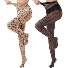 여성용 레오파드 프린트 시어 타이츠 패션 동물 패턴 팬티 스타킹 걸림 방지 소프트 스타킹 (미국 알파 프리 사이즈 레귤러 레귤러 블랙 및 스킨)