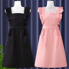 방수 앞치마 캔버스 프릴 셔링 레이스 플로리스트 조리사 작업복 원피스형, 1개, 빨강-LZ606 면