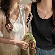 1+1 어브라운 여성 군살커버 루즈핏 라운드 레이어드 나시 민소매