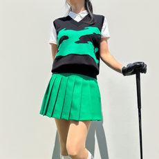 로로얼로이 여성 골프조끼 그린 카모 니트 조끼 간절기 브이넥 골프베스트