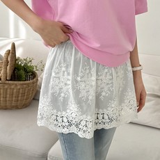 데일리앤 솔티 레이어드 미니 랩 스커트 자수 펀칭 레이스 밴딩 화이트 치마 사계절