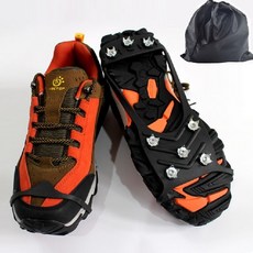 加大釘8齒冰爪防滑鞋套(一雙) - 雪地草地適用 登山露營釣魚【AE10358】, 黑色