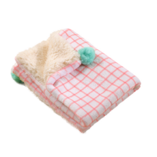寵物格紋毛絨墊 可愛毛球裝飾 柔軟舒適 寵物墊 狗墊, 奶油粉, 1個