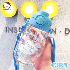 寶媽嚴選 9kmp (Poli) 变形警车珀利兒童宝宝波力卡通圖案塑料水瓶带吸管 尺寸 450 毫升多种容量。, 500ML藍色（雙飲款）, 1個