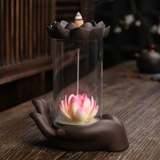 紫砂煙倒流香爐 佛手荷花造型香薰爐 禪意擺件, 防风罩/佛手莲花, 1個
