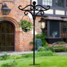 HK sell 가든폴 철재 땅꽂이 기둥 실외 화분 걸이 조명 걸이, 블랙, 1개