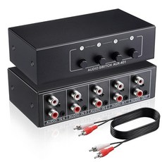 Gulfmew 3.5mm Aux + RCA L/R 오디오 스위치 박스 1.5m(5피트) 케이블이 있는 스위치 4 in 1 출력 양방향 스테레오 셀렉터 DVD 플레이어 CD, Gulfmew 3.5mm Aux + RCA L/R 오디