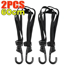 오토바이 헬멧 수하물 스트랩 조정 가능한 탄성 밴드와 후크와 다기능 고무, 03 2pcs black 60cm