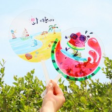 끄니스토어 손잡이 투명부채 원형 약12cm 2개입 부채만들기 미술수업