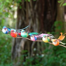 熱銷爆款 仿真小鳥 真羽毛 院子綠植裝飾掛件 庭院客廳盆栽園林幼兒園裝飾品假鳥掛樹彩色, 1個, 14cm仿真鳥一只（顏色隨機）