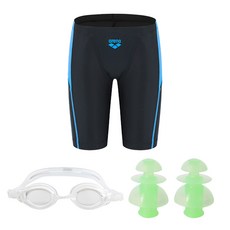 아레나 생존수영 세트 라이풀 BLK 남아 4부 수영복+주니어 수경+귀마개