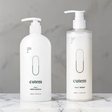 cutem 큐템 샤워세트 [큐템 데일리 허브 샴푸 300ml + 큐템 데일리 페이스 바디워시 300ml], 1세트