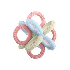 寶寶多環矽膠固齒器，安全無毒，舒緩長牙不適，訓練抓握能力, 西柚粉, 1個, 魯班手抓球固齒器