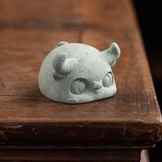 青砂石茶寵擺件 中式茶桌茶玩 茶檯盤寵物茶具配件蓋置, 1個, 青砂石-小萌牛
