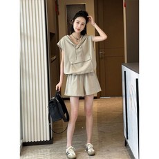 Seofst 40-150KG여성 여름 빅사이즈캐주얼 세트 오버핏반팔+반바지 투피스 후드 반팔티 여름옷세트 트레이닝복 세트