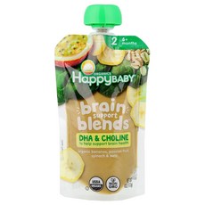 Happy Family Organics Baby® Brain Support Blends™ 생후 6개월 이상 유기농 바나나 패션프루트 시금치 귀리 113g(4oz, Happy Family Organics, Baby®,