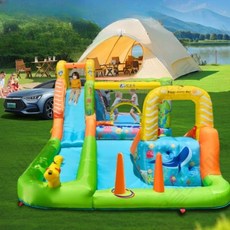 대형 에어바운스 트램폴린 집콕놀이 실내 마당 옥상 글램핑장 캠핑장 놀이시설 휴게실 체육 풍선 슬라이드 홈 놀이터 스포츠 야외 완구, 1개, 팬 포함 2517 행복한 바다