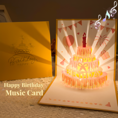 나나코지 3D입체 생일축하카드 popup card 멜로디카드 팝업카드 환갑축하카드, 핑크골드