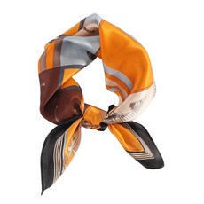 MEISEE 100% 멀베리 실크 스카프 스몰 스퀘어 53.3cm x 53.3cm21 21인치 넥 통기성 경량 여성용 선물 포장 그린 버터플라이 169187, 오렌지 체크 무늬 말