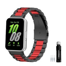 Gheper 메탈 밴드 삼성 갤럭시 핏3 [2024] SM-R390 솔리드 스테인리스 스틸 교체용 시계 손목 스트랩 액세서리 팔찌 실버 178184 8099186944, 블랙/레드