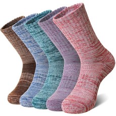 DoSmart 메리노 울 하이킹 양말 여성용 보온 겨울 따뜻한 수분 흡수 부츠 작업 쿠션 선물 양말 5쌍 스트라이프 B, 핑크/퍼플