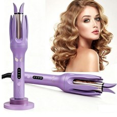 자동 컬러 2.5cm(1인치) 자동 회전 컬링 아이언 LCD 스크린 화상 방지 엉킴 방지 자동 차단 모든 모발 길이용 4온도 및 15초 타이머 (핑크), 자동 컬러, 2.5cm(1인치) 자동 회전 컬링 아이언