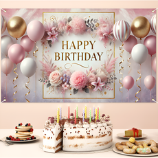 아라홍스 생일파티 환갑 생일가랜드 축하 현수막, 핑크벌룬생일