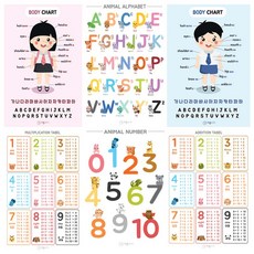 기본이지 방수유아포스터 6종 영어 알파벳 인체 세계지도 동물 아기학습벽보 유아학습 벽그림, 1.알파벳