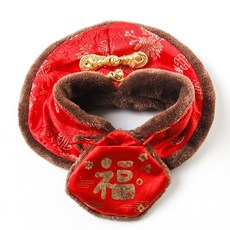 【獅子王寵物】 喜慶唐裝披肩 寵物毛絨披風 新年寵物拜年 寵物服飾 中國風 寵物保暖披風 狗狗 貓咪領巾 A275, 1個, 2#咖邊菊紋