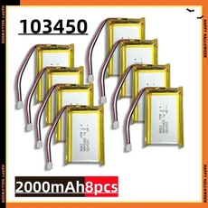103450 3.7V 2000mAh 폴리머 리튬 충전식 배터리 Jst PH 2.0mm 2핀 플러그 카메라 GPS 네비게이터 MP5 블루, 01 8PCS