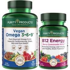 Purity Products Bundle - Vegan Omega 3-6-9 + B-12 Energy Melt Omega 3-6-9 (“5 in 1” Plant-Based Om