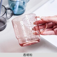 日式極簡風透明漱口杯 附手柄 喝水杯, 1個, 透明粉