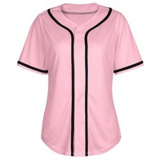 여성용 야구 저지 셔츠 버튼 다운 블랭크 소프트볼 반소매 힙합 액티브 힙스터 셔츠 블루 & 핑크 오렌지 프린트, X-Small, 01 핑크