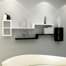 客廳墻麵裝飾書架墻上置物架臥室床頭隔闆壁掛式簡易收納創意格子弔櫃掛墻式 儲物櫃 墻壁櫃 弔櫃 收納櫃 儲物櫃 置物櫃 Z, 1米上白下黑